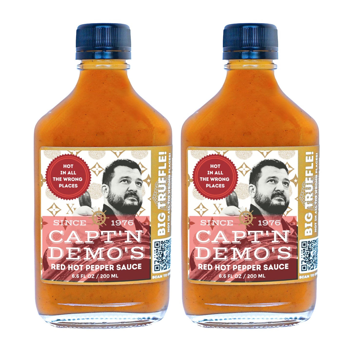 CAPT’N DEMO’S Truffle Hot Sauce BIG TRUFFLE FLASK - Gourmet Red Sauce with Real White & Black Truffle - Hot Honey Garlic Blend - Small Batch Luxury