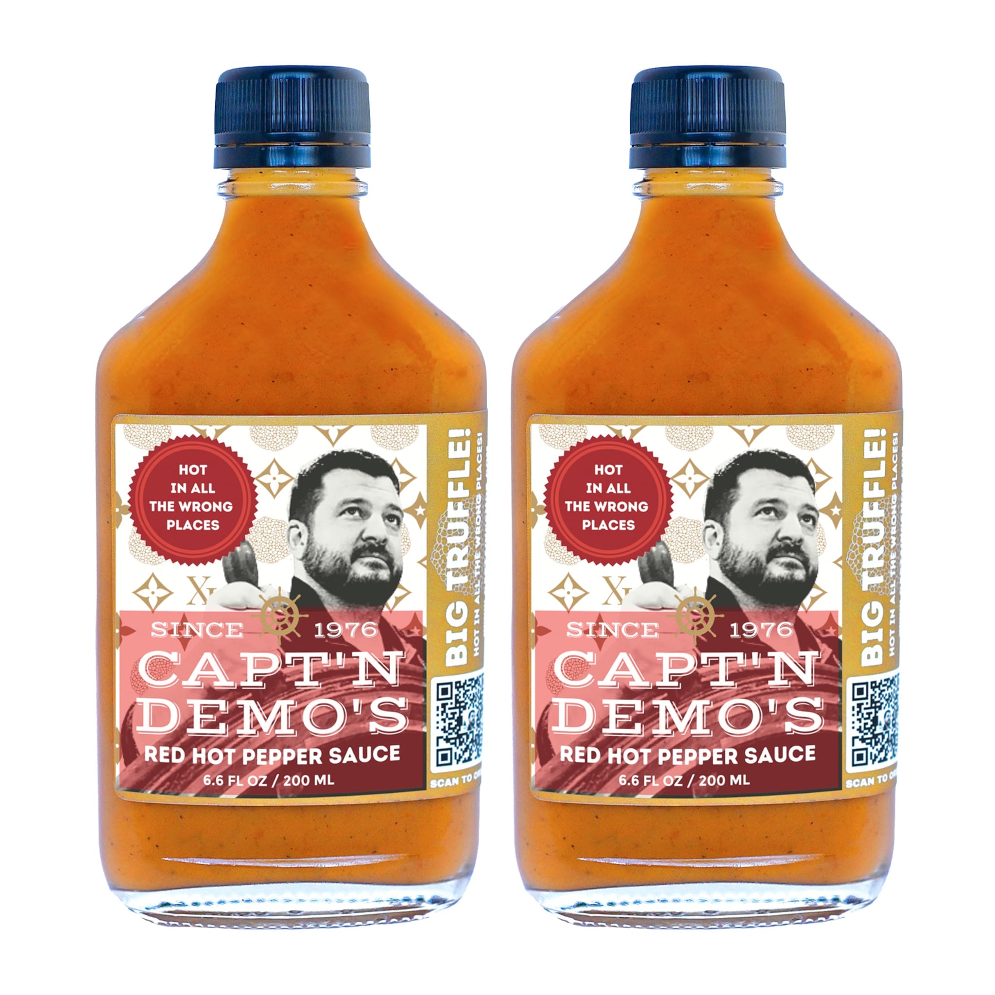 CAPT’N DEMO’S Truffle Hot Sauce BIG TRUFFLE FLASK - Gourmet Red Sauce with Real White & Black Truffle - Hot Honey Garlic Blend - Small Batch Luxury