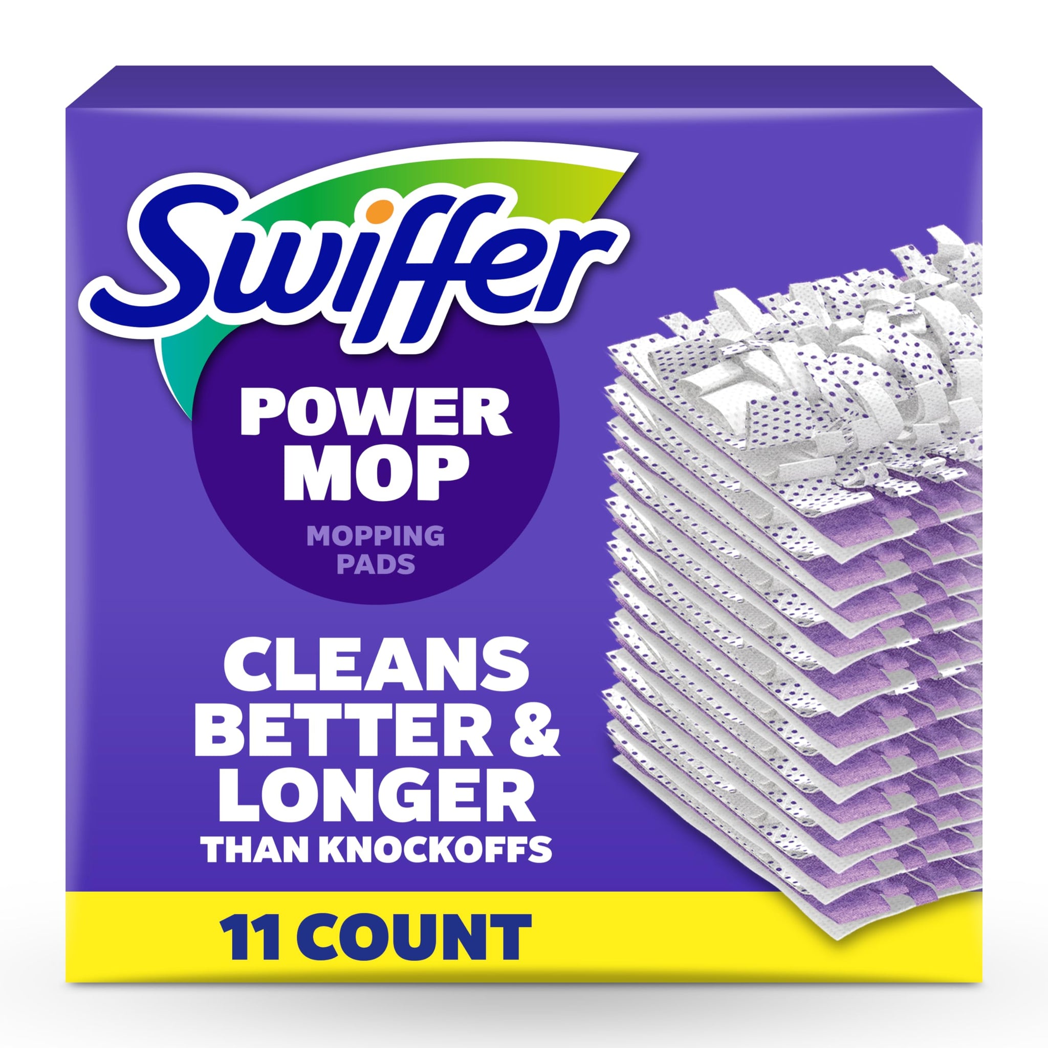 Swiffer PowerMop Multi-Surface Mopping Pad Refills for Floor Cleaning, 11 Count, White/Purple