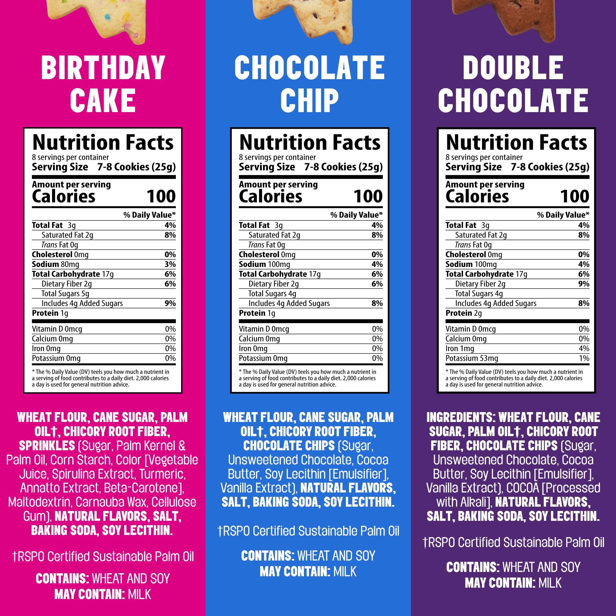 Mavericks Snacks Bolt Cookies Variety Pack - Healthy Plant-Based Snacks for Kids - Low-Calorie Chocolate Chip, Double Chocolate & Birthday Cake