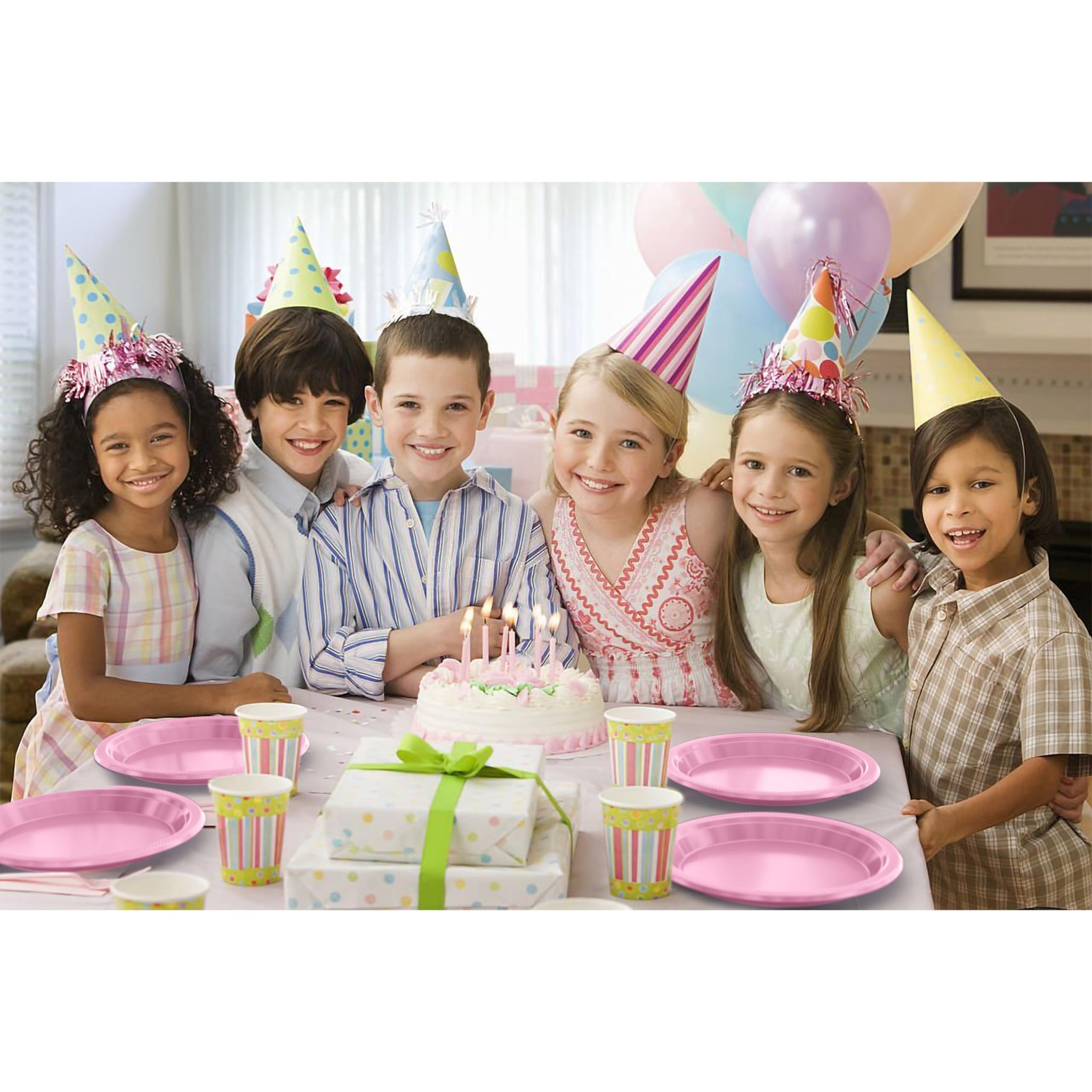 Party Solids Pink Plates Disposable Pink Plastic Plates 100 Pieces - 50-7" & 50-9" Heavy Duty 350 GSM Disposable Dinnerware Sets, Plastic Dinnerware