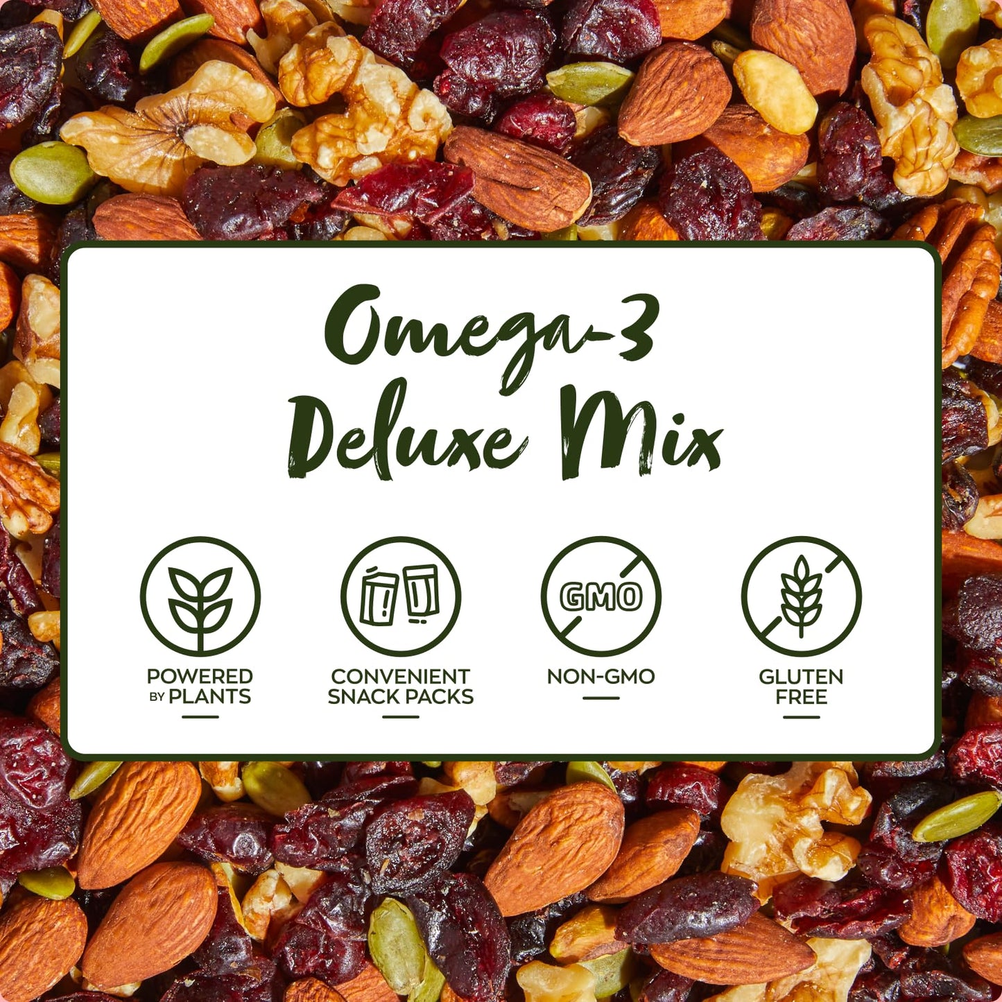 Nature's Garden Omega 3 Deluxe Mix - Trail Mix Nuts, Heart Healthy, Gluten Free, Cholesterol Free, Sodium Free, No Artificial Ingredients - 1.2 oz