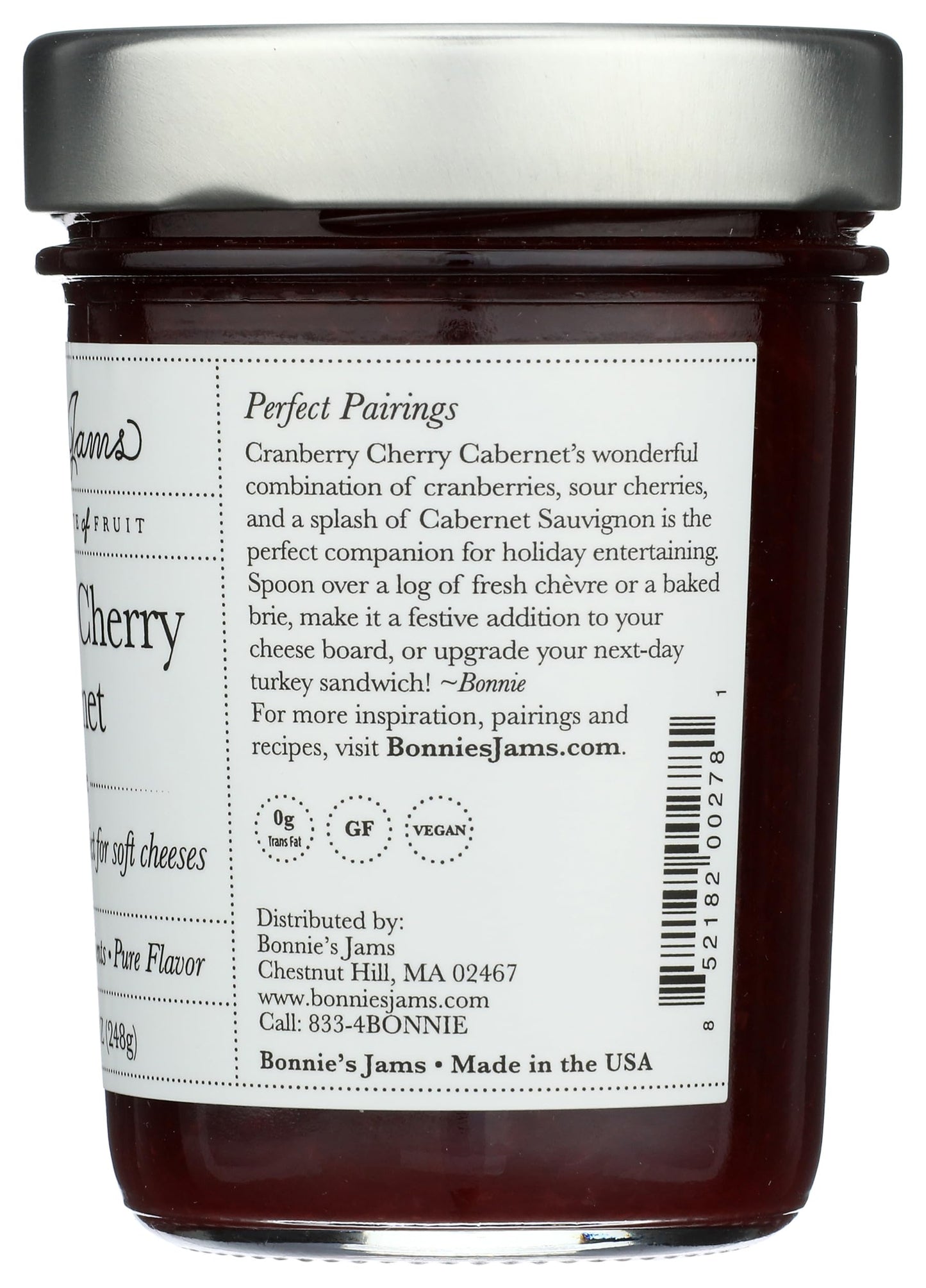 BONNIES JAMS Jam Cranberry Cherry Cabernet, 8.75 OZ