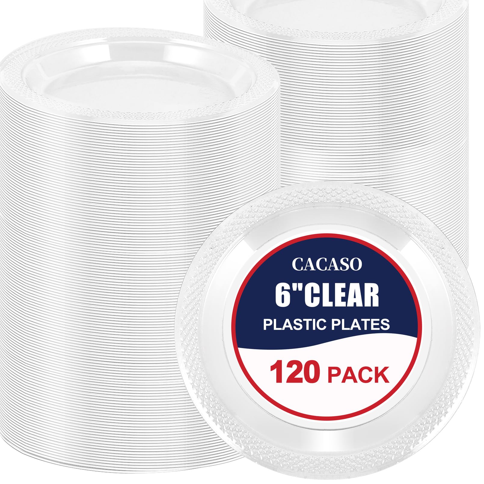 CACASO 120 Pack Plastic Dessert Plates,6 Inch Clear Plastic Dinner Plates,Round Clear Disposable Plates,Plastic Party Plates,Small Plastic Plates