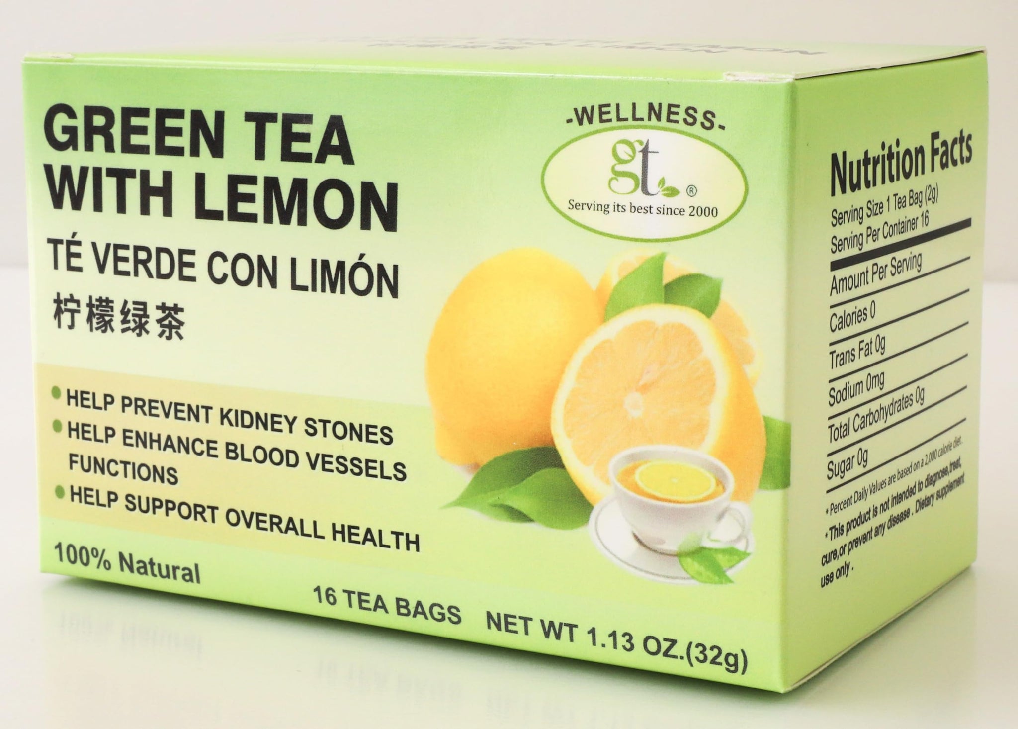 GT Green Tea with Lemon, 1.13 Ounce Box (16 Tea Box)