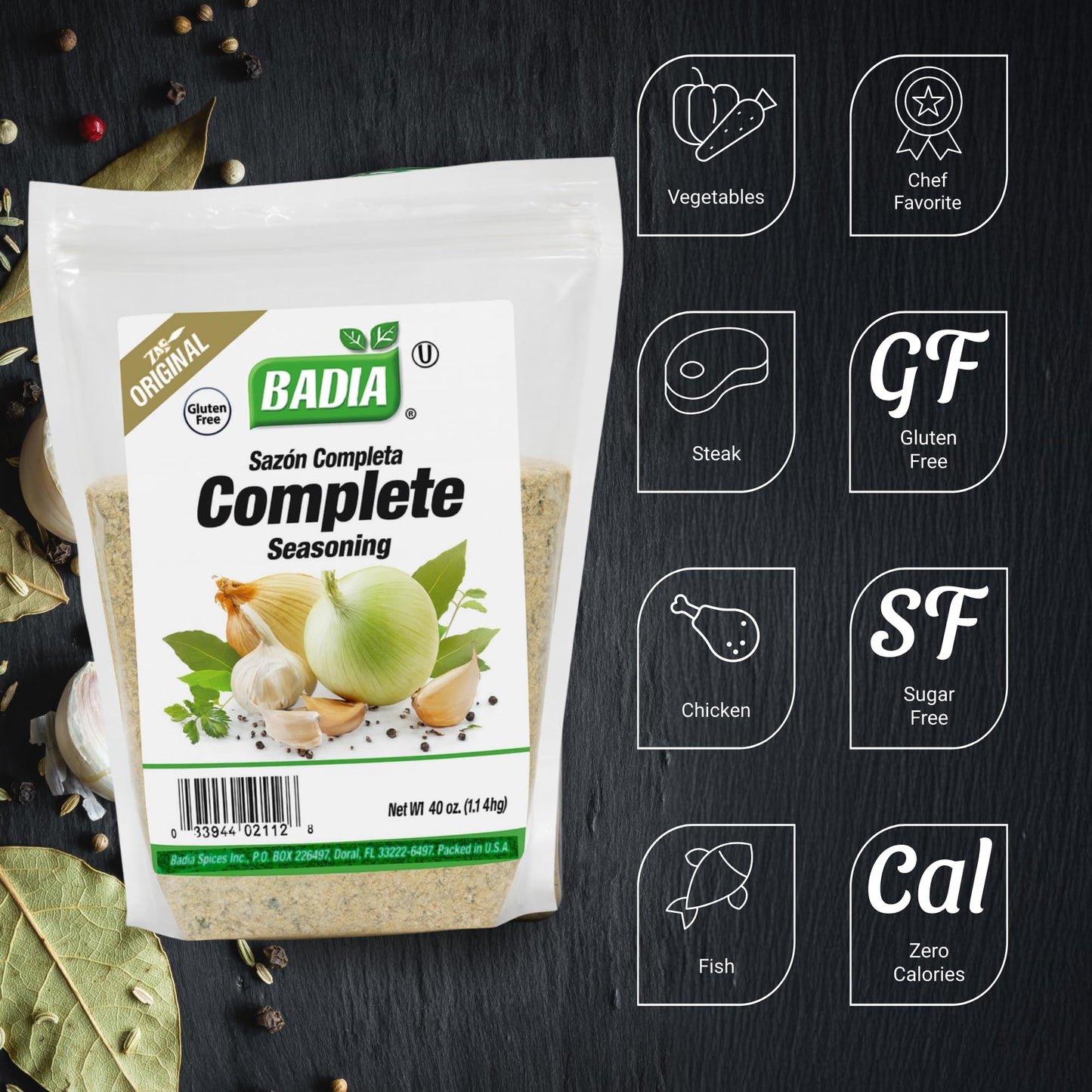 Badia Complete Seasoning, Sazon Completa, 40 Oz Resealable Zipper Bag - All-Purpose Spice Blend of Garlic, Onion, Salt, Pepper, Herbs & Spices