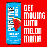 Positive Energy Beverage | Melon Mania | 12-oz Can, Pack of 12 | Zero Sugar Energy Drink, Supports Immunity and Hydration