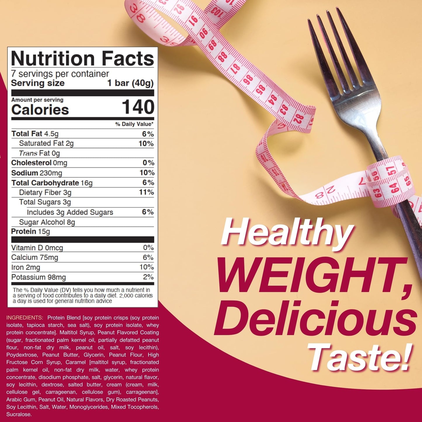 ProtiDIET Peanut Surprise High Protein Bar, No Trans Fat, Nutrient Rich Protein Fiber Bars - High Protein Snacks for Adults - Healthy On-the-Go-Snack