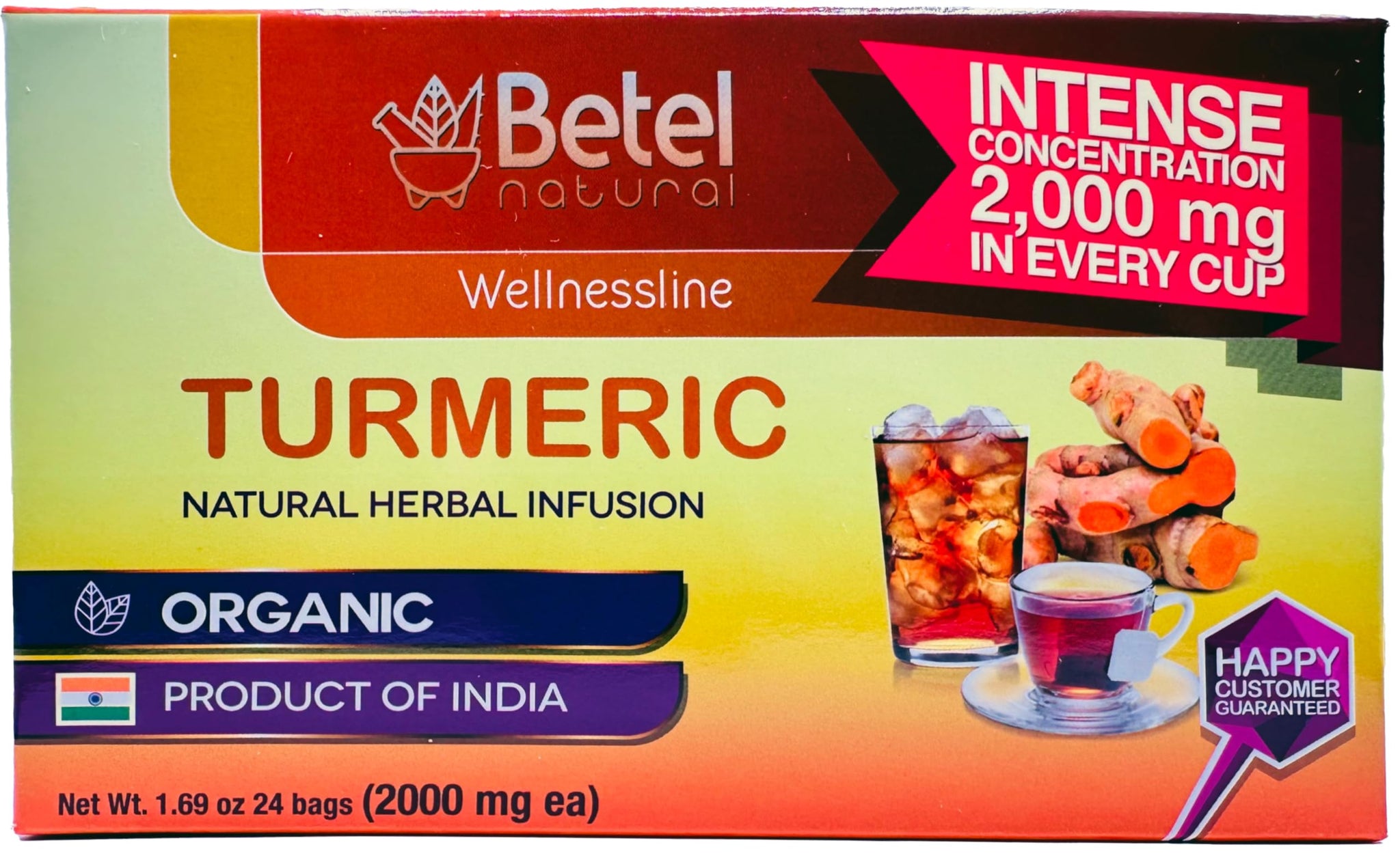 Betel Natural Curcuma Turmeric Tea Amazing Inflammation Support - 24 Tea Bags
