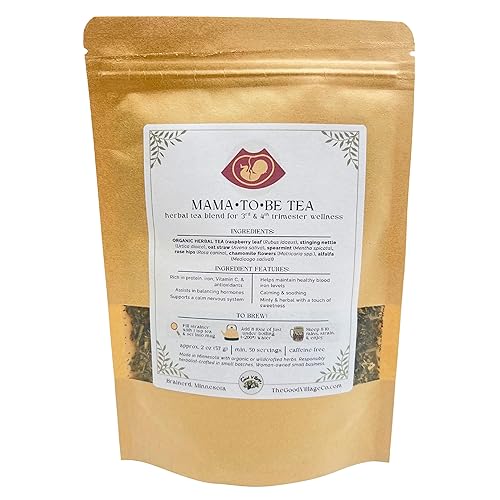 The Good Village Co. Mama To Be Loose-Leaf Herbal Tea Blend, Raspberry Leaf, Nettle & Oat Straw, Caffeine-Free Botanical Herbal Infusion Tea, 2.5 oz