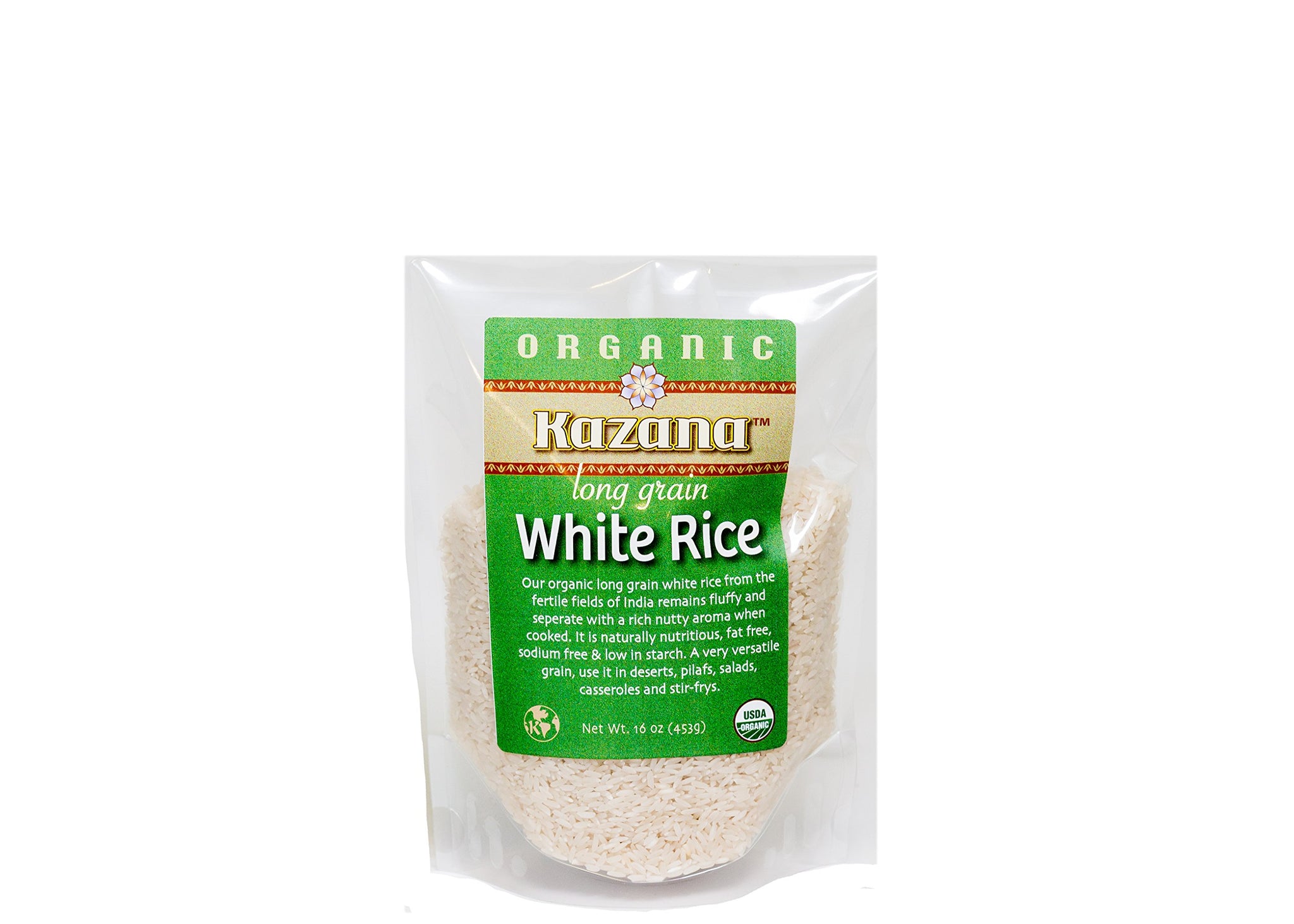 Kazana Long Grain White Rice, 100% USDA Organic, 16oz (453g) (1 pack)