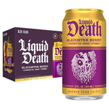 Liquid Death Iced Tea - Slaughter Berry (Raspberry-Flavored Black Tea), Less Sugar*, Boost of Caffeine, B Vitamins, No Artificial Sweeteners, 12 Fl Oz
