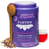 JusTea PURPLE RAIN | Loose Leaf Purple Tea | Tin with Hand Carved Tea Spoon | 40+ Cups (2.8oz) | Very Low Caffeine | Award-Winning | Fair Trade |