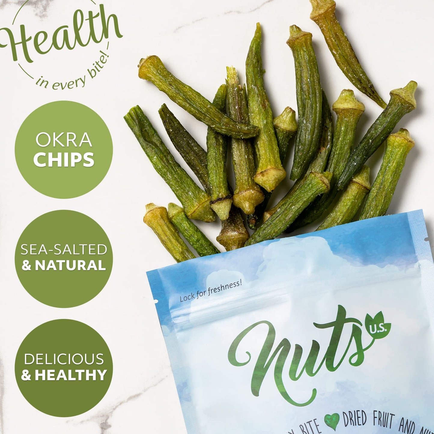 NUTS U.S. - Okra Chips | Sea-Salted | No Color Added and No Sugar Added | Natural | Delicious And Healthy, Bulk Chips!!! (Okra Chips, 2 LBS)