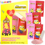 Minions Valentine's Day Friendship Candy Exchange Kit, Strawberry Flavored Dipping Powder, Party Favor Treats, 22 Packs Inside
