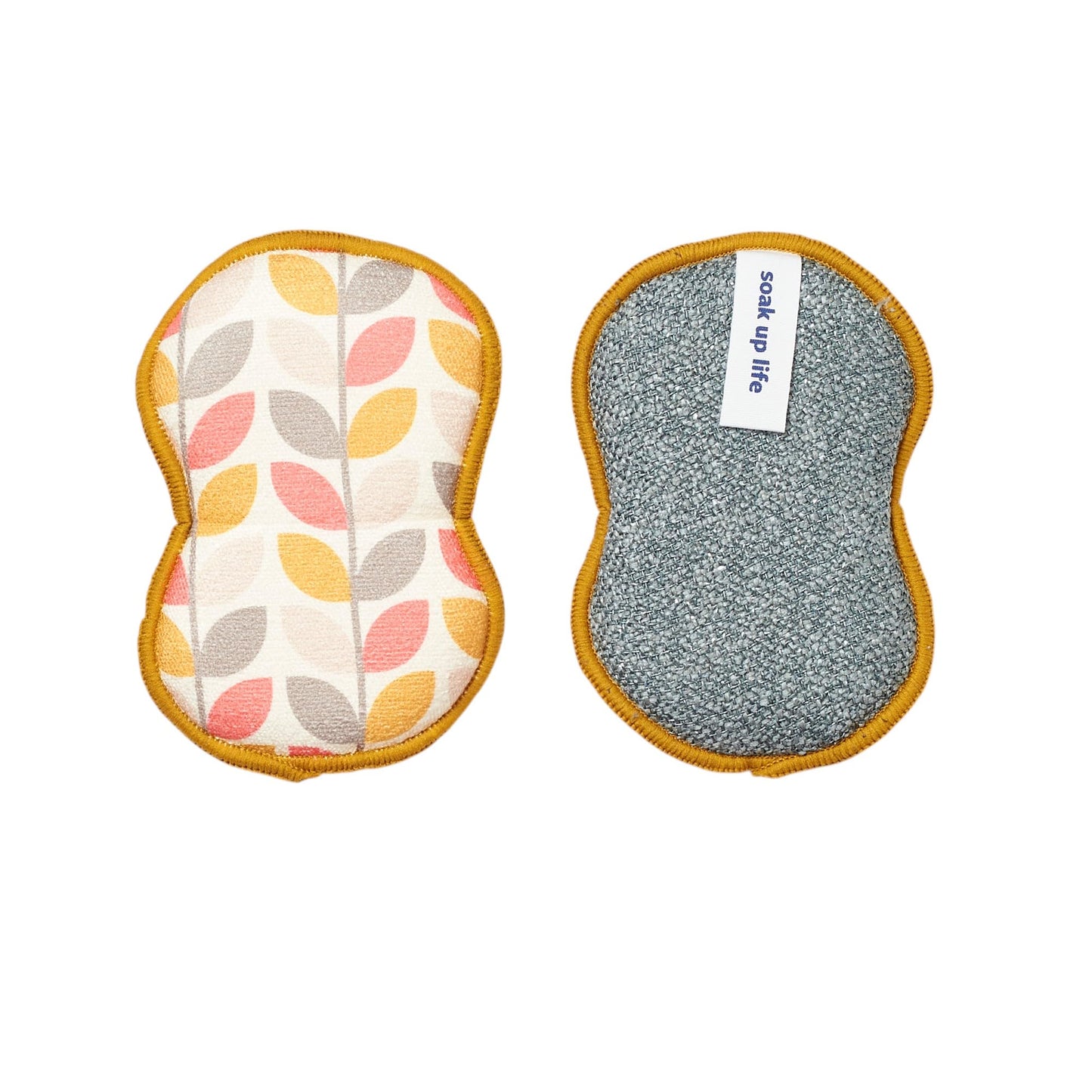 Bright Habits Sponge Set in Geo Leaf Gold - Set of 2 Super Absorbent Washable Reusable Cleaning Sponges Made from Recycled Materials, Durable Eco
