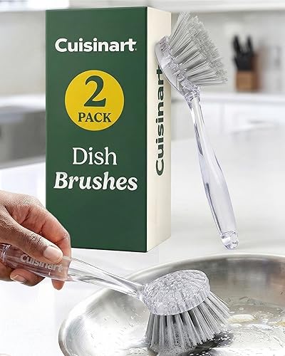 Cuisinart Dish Brush with Handle 2 Pack - Kitchen Scrub Brush for Dishes, Pots & Pans, Non-Scratch Dish Scrubber, Firm Bristles for Sink & Cookware