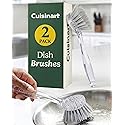 Cuisinart Dish Brush with Handle 2 Pack - Kitchen Scrub Brush for Dishes, Pots & Pans, Non-Scratch Dish Scrubber, Firm Bristles for Sink & Cookware