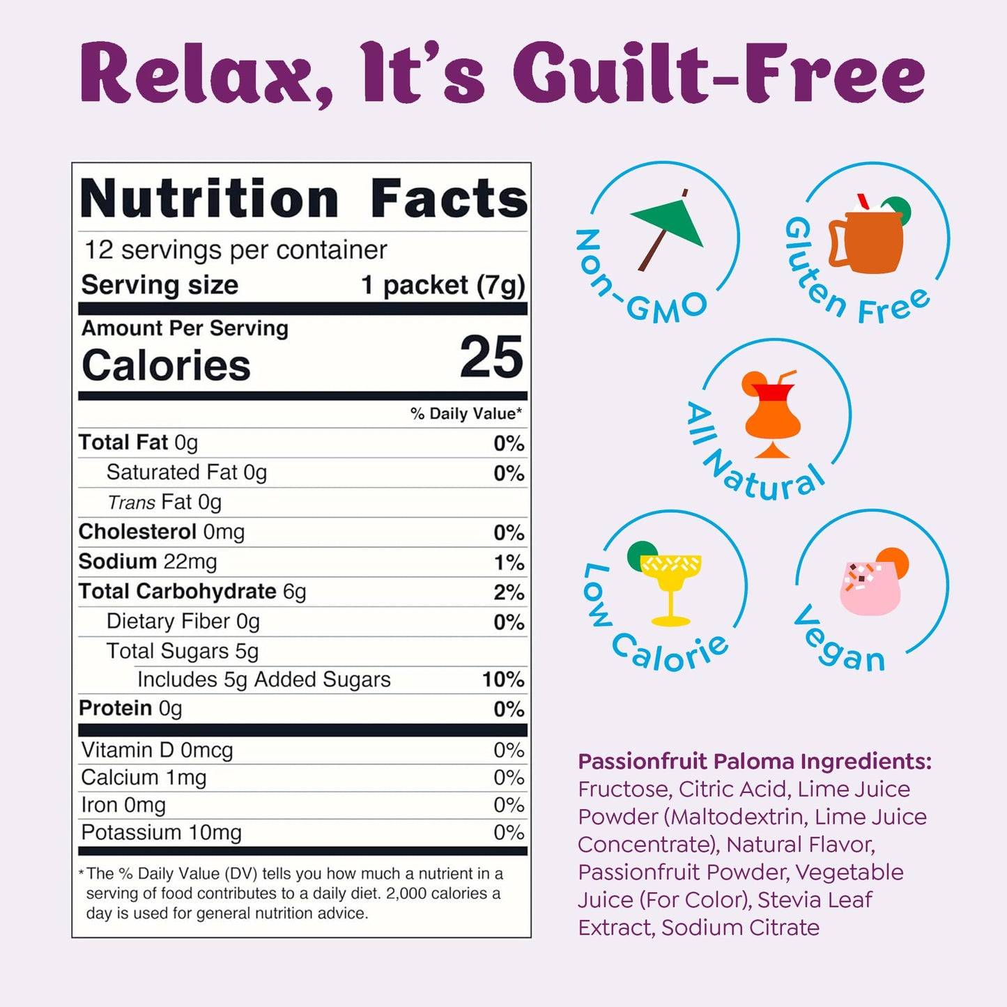 Craftmix Passionfruit Paloma Cocktail & Mocktail Drink Mixer, Skinny Mixes - Water Flavoring Packets - Made With Real Fruit - Vegan, No-Carb