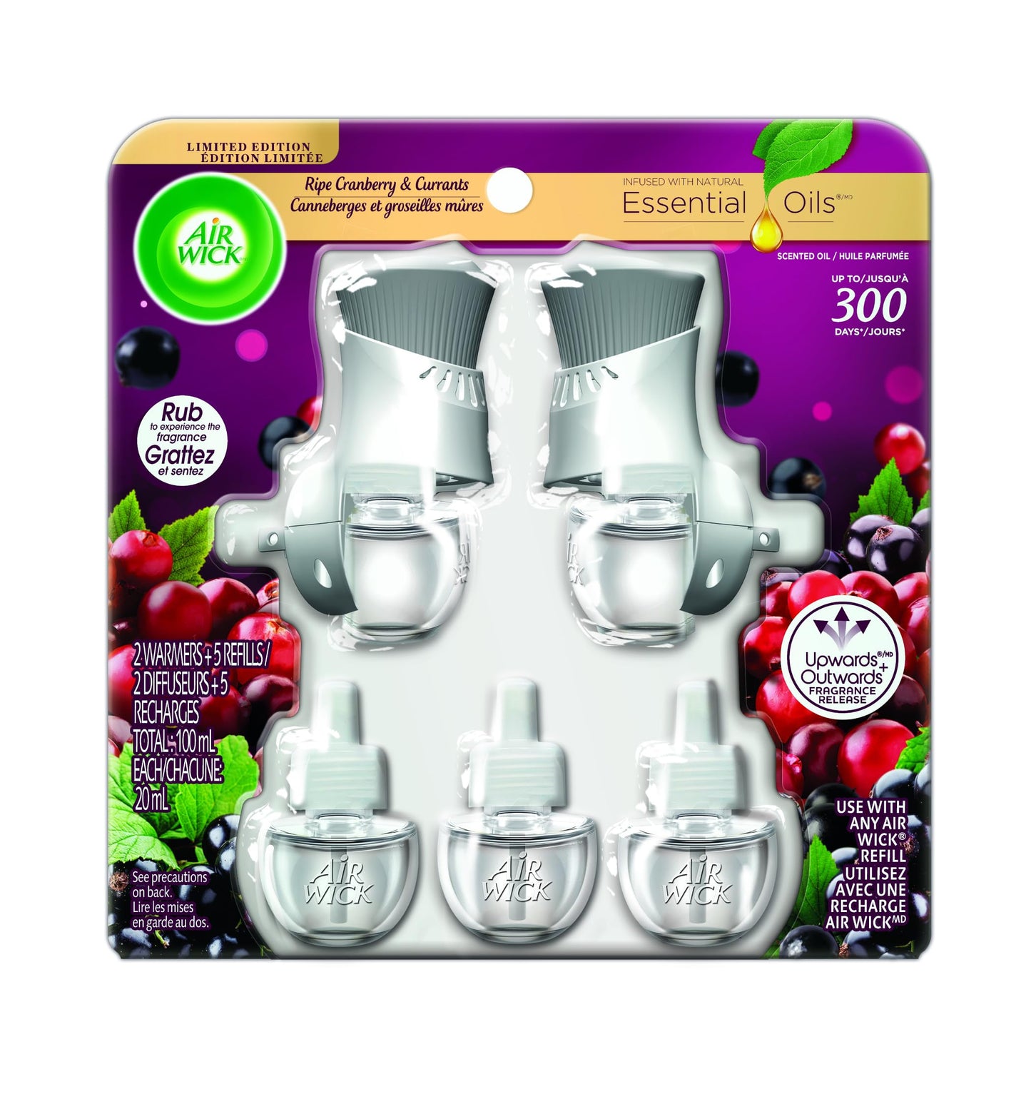 Air Wick Plug-in Scented Oil Kit, Wild Berries,Infused With Natural Essential Oils, 2 Plug-ins + 5 Refills
