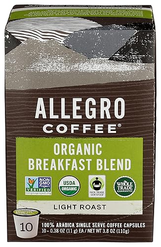 Allegro Coffee, Coffee Breakfast Blend Pods Organic 10 Count, 3.8 Ounce