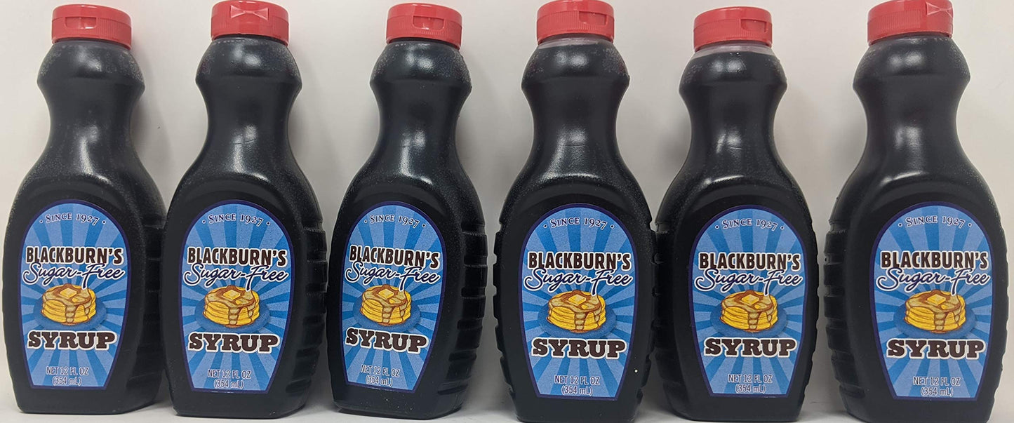 Blackburns Sugar Free Pancake Syrup - 6 x 12 Oz Bottles Bundled with a JFS Recipe Card