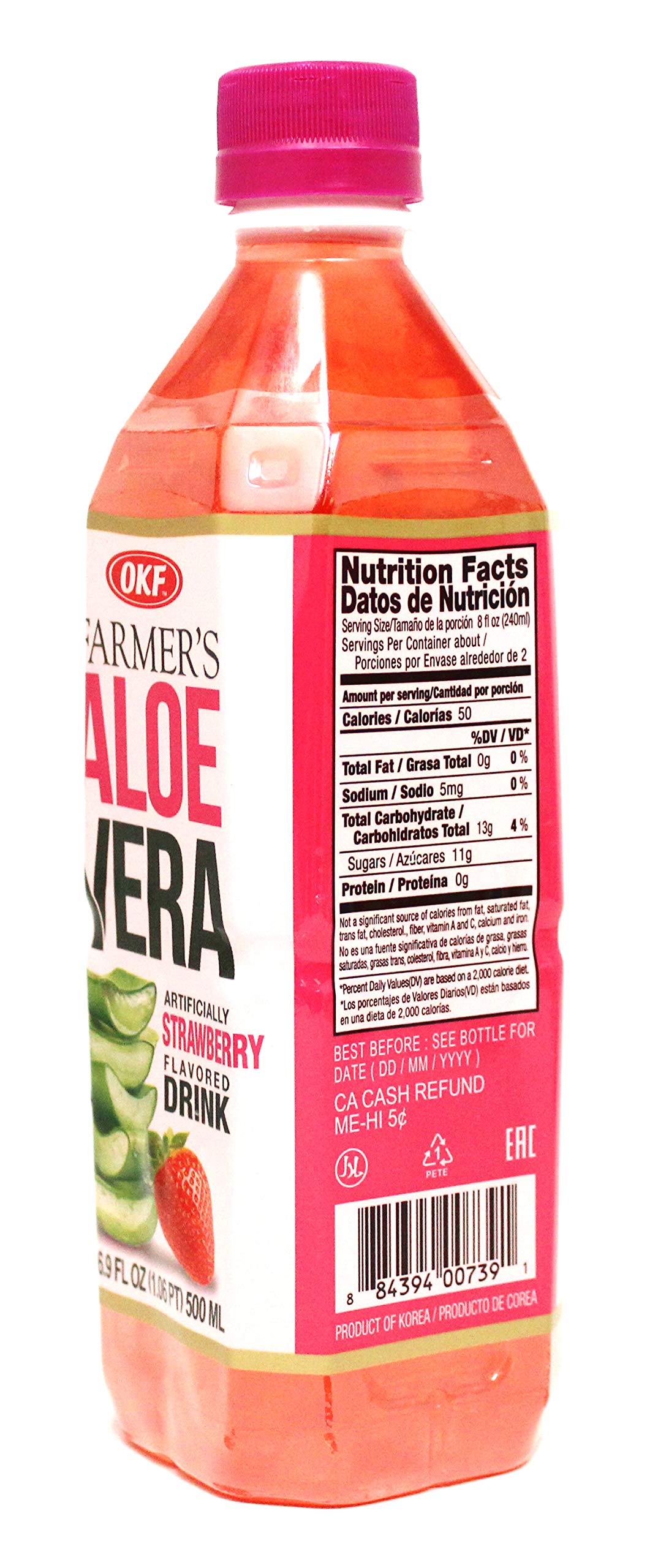 OKF Farmer's Aloe Vera Drink, Strawberry, 16.9 Fluid Ounce (Pack of 12)