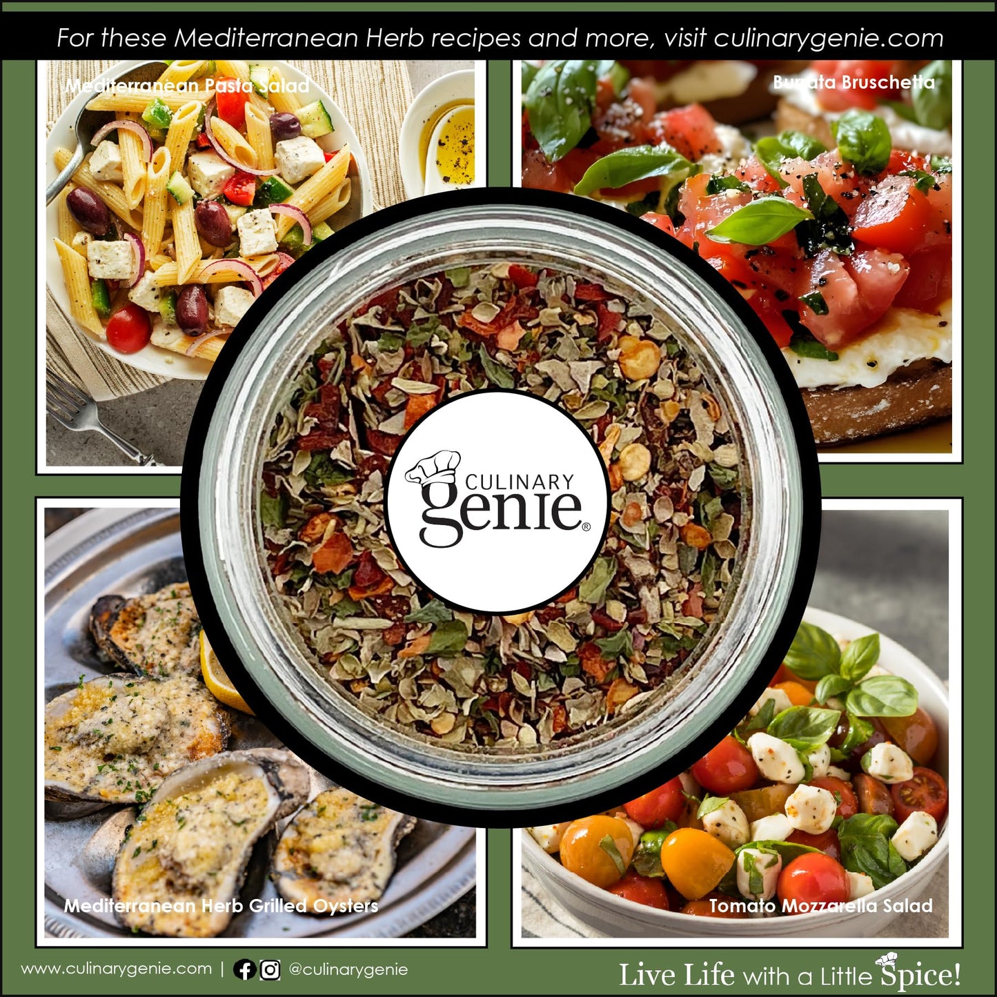 Culinary Genie Salt-Free Mediterranean Herb Seasoning Blend - Olive Oil Bread Dipping & All-Purpose Herb Blend, No Salt Added