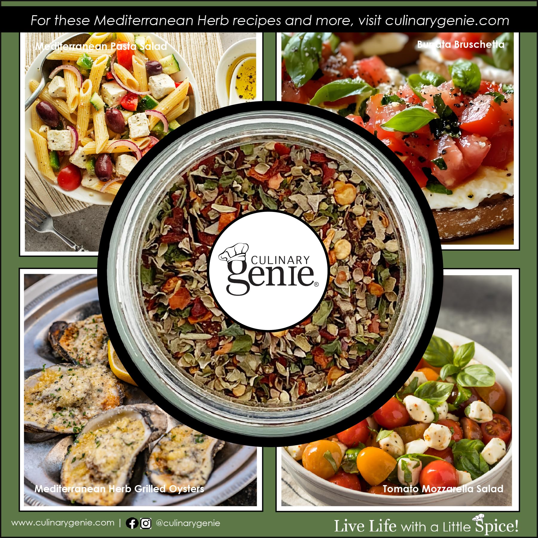 Culinary Genie Salt-Free Mediterranean Herb Seasoning Blend - Olive Oil Bread Dipping & All-Purpose Herb Blend, No Salt Added