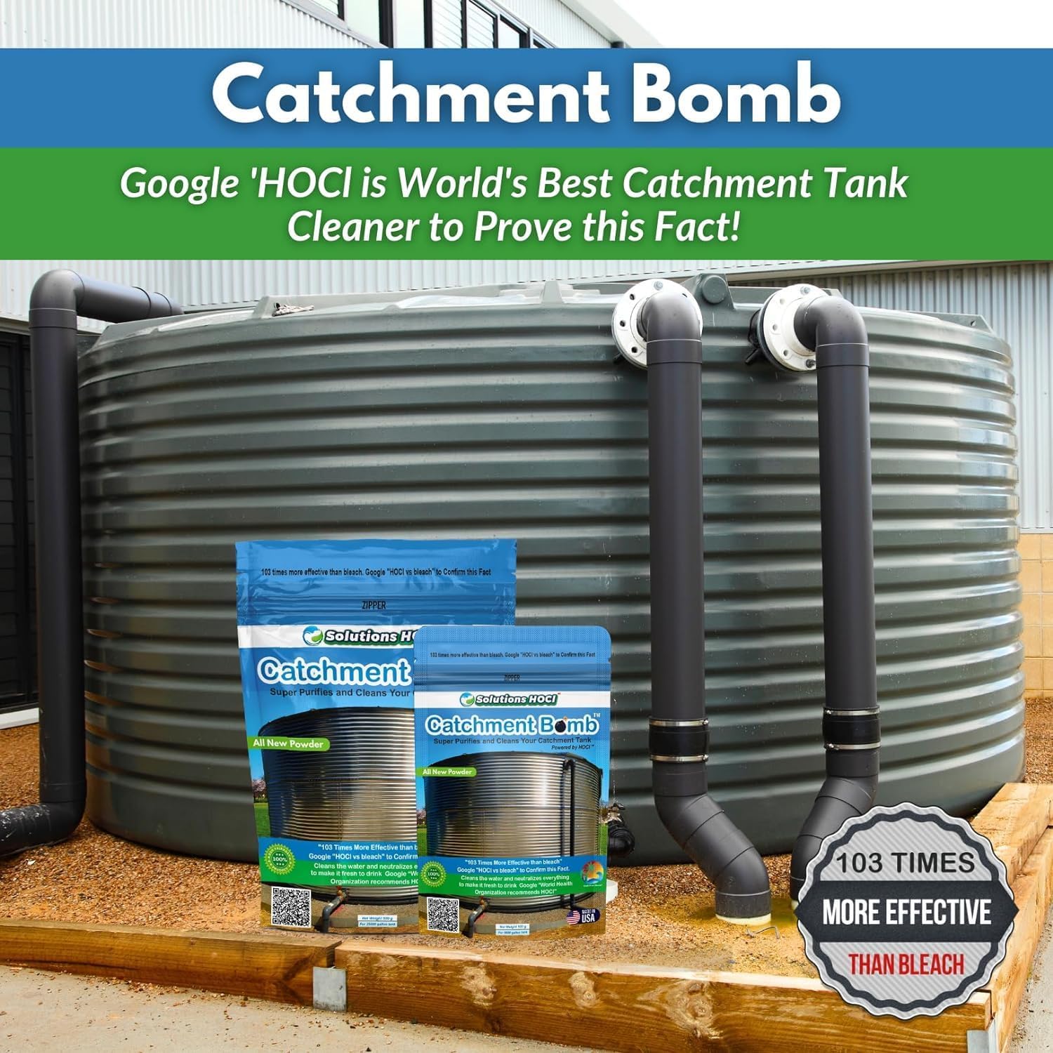 Solutions HOCL Power Clean with HOCL - Catchment Tank Cleaner Crystals Bomb Underground Water Tank Cleaning - Super Cleans your Catchment - treats