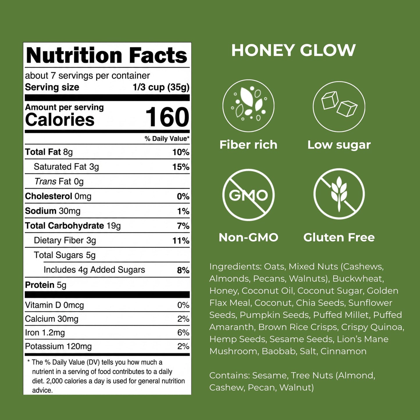 GutBFF Low Sugar Granola - Gluten Free Healthy Granola with Lion’s Mane Mushroom & Baobab Superfruit for Gut Health - 5g Sugar Breakfast Granola