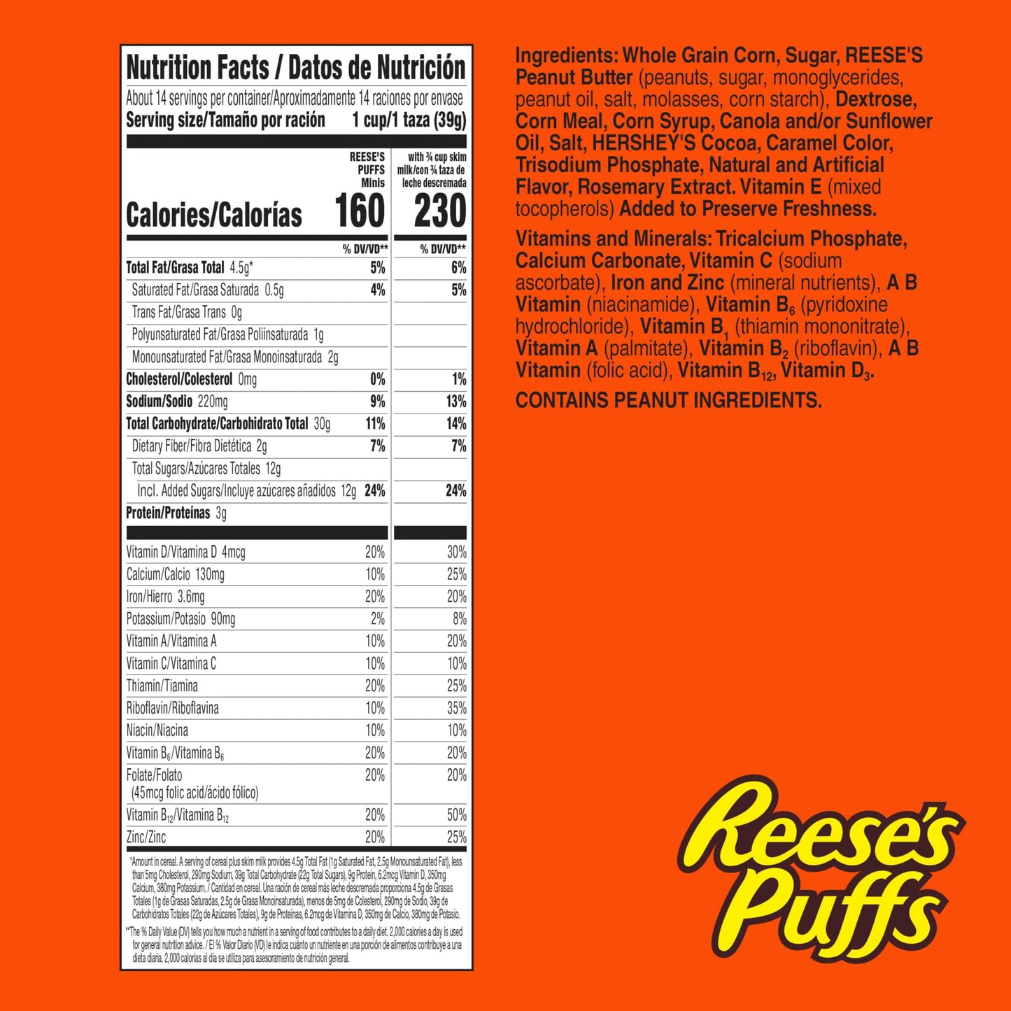 Reese's Puffs Minis Breakfast Cereal, Chocolate Peanut Butter Cereal, Family Size, 19.8 OZ