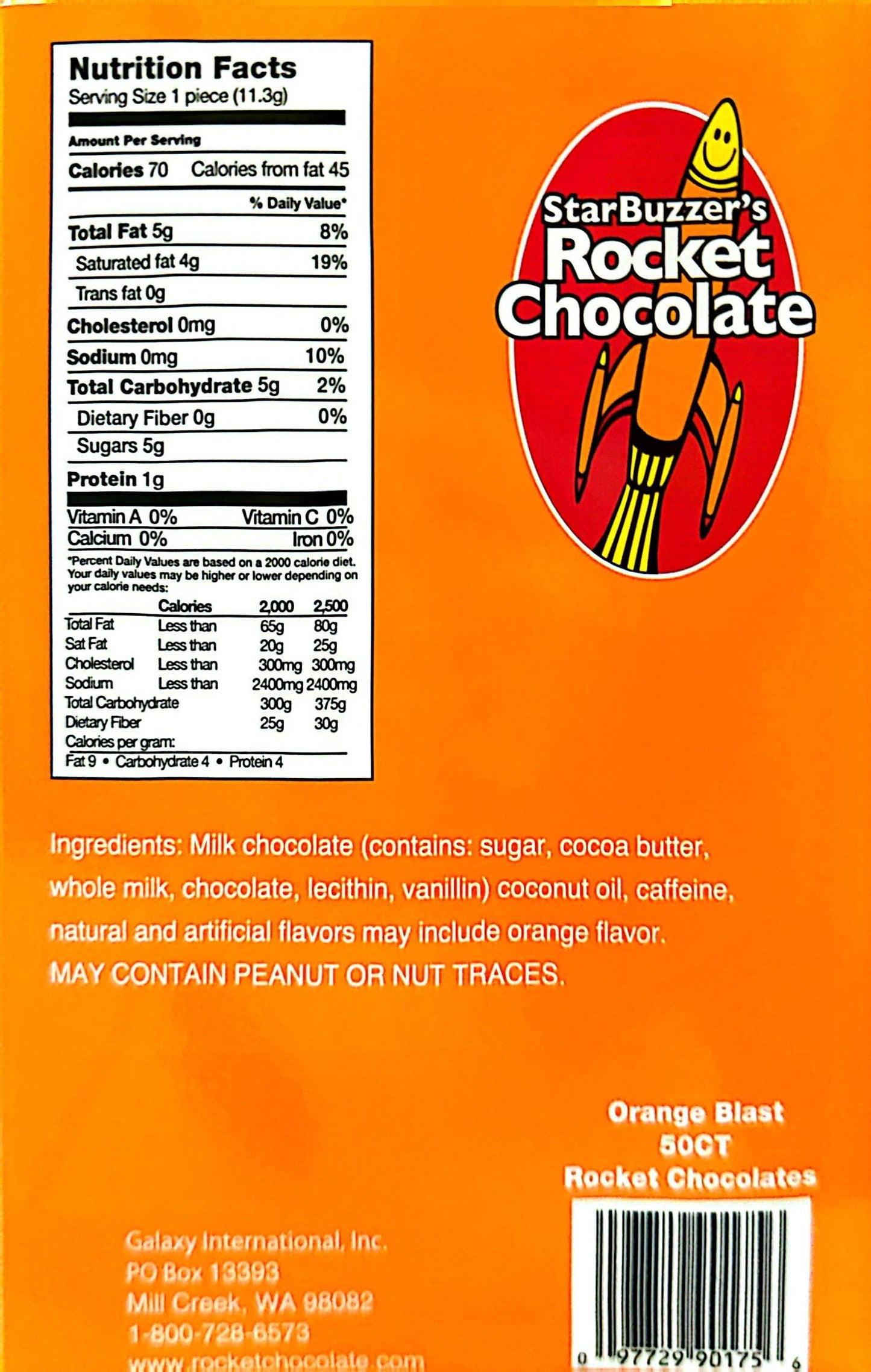 Rocket Chocolate Milk Chocolate Orange Blast Flavored Caffeinated Chocolate Truffles, 50 count, Mini