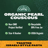 RiceSelect Organic Pearl Couscous, Premium Israeli-Style Wheat Couscous Pasta, Non-GMO, Kosher, 24.5oz Jar (Pack of 1)