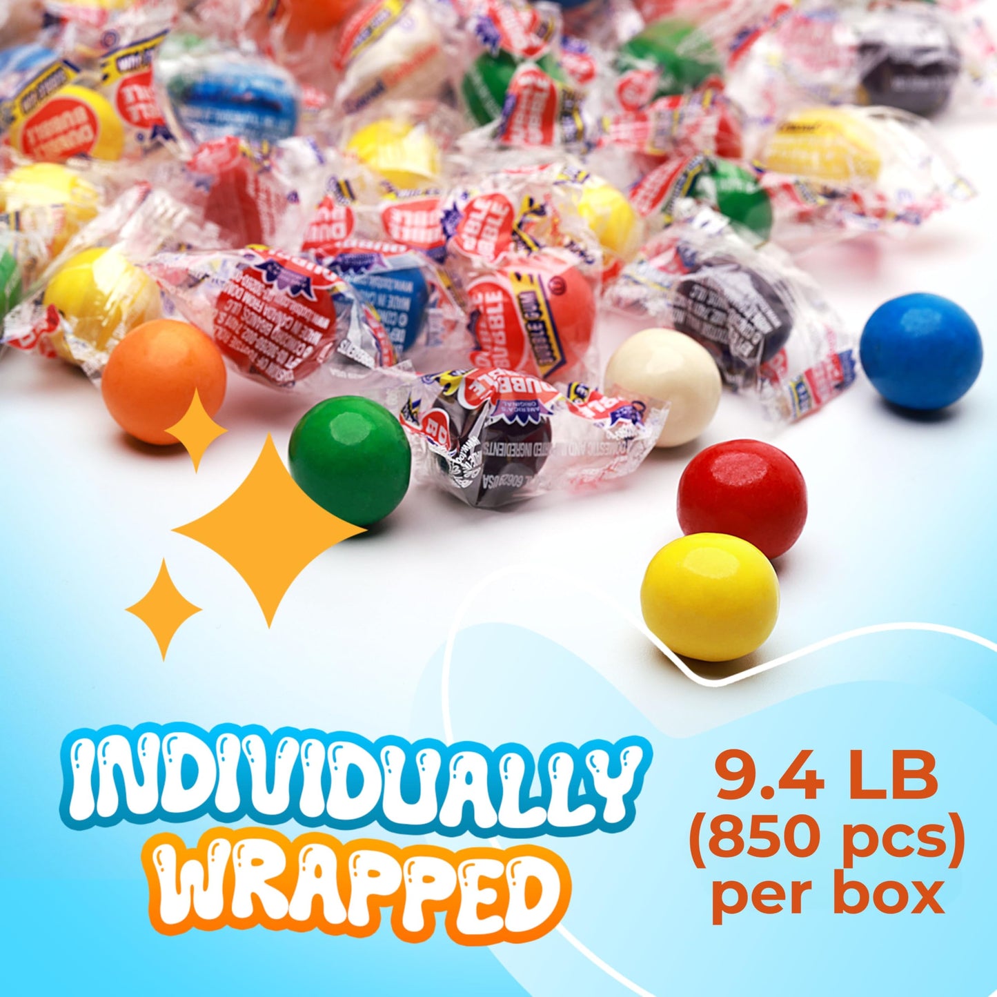Gumballs for Kids - Dubble Bubble Assorted Gum balls Bulk 9.4 LB (850 pcs) - Individually Wrapped Gum balls - Chewing Bubble Gum - Assorted Gum Balls
