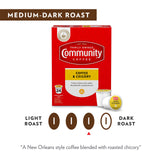 Community Coffee Coffee & Chicory Medium Dark Roast Single Serve K-Cup Compatible Coffee Pods, Box of 18 Pods