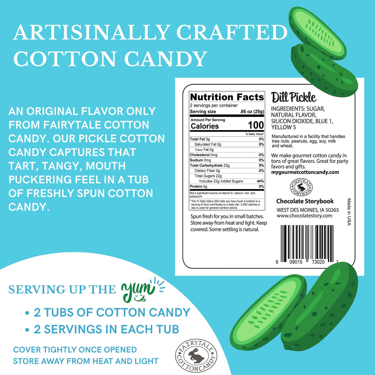 CHOCOLATE STORYBOOK Gourmet Flavored Cotton Candy - Unique Idea for Holidays, Birthdays, Gag Gifts, Party Favors (Pickle, 1.75 oz, 2-Pack)