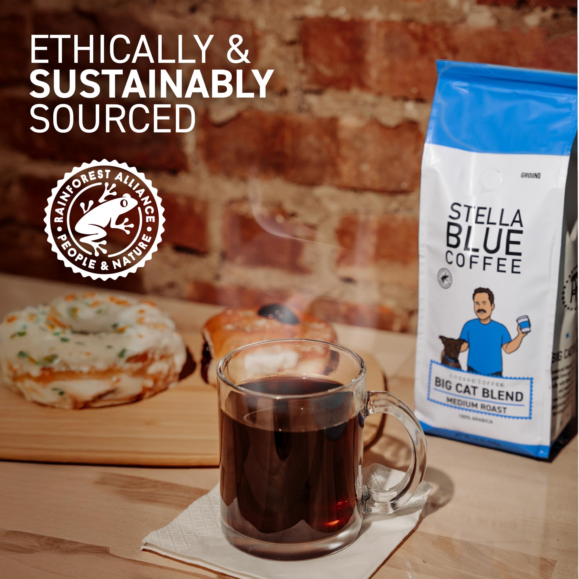 Stella Blue Ground Coffee, Big Cat Blend, Medium Roast, Fresh Coffee Ground 100% Arabica, Smooth Balanced Roast with Distinct Flavor Notes, Ethically
