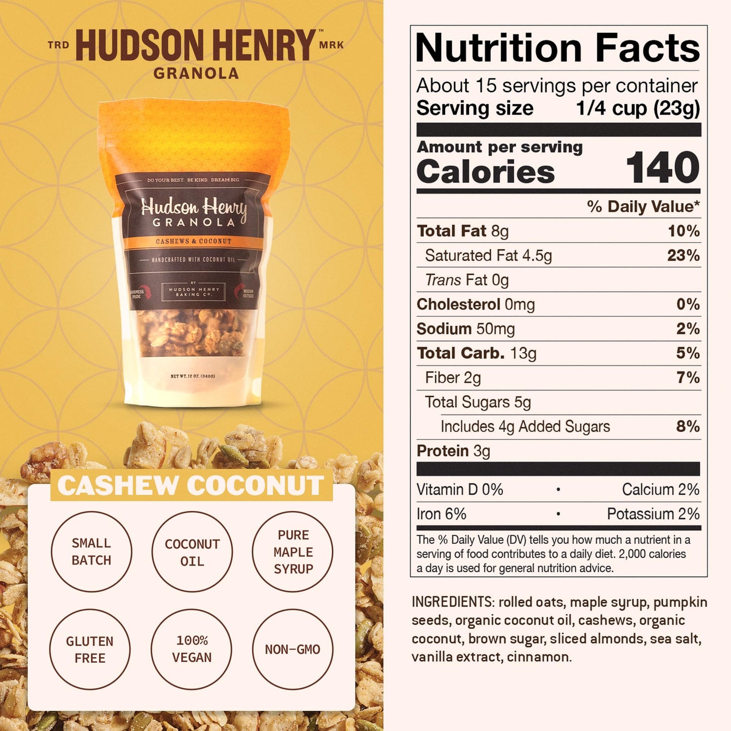 Hudson Henry Cashew Coconut Granola | Gluten Free Granola with Nuts and Seeds | Vegan, Non-GMO & Small Batch Baked with Pure Maple Syrup & Organic