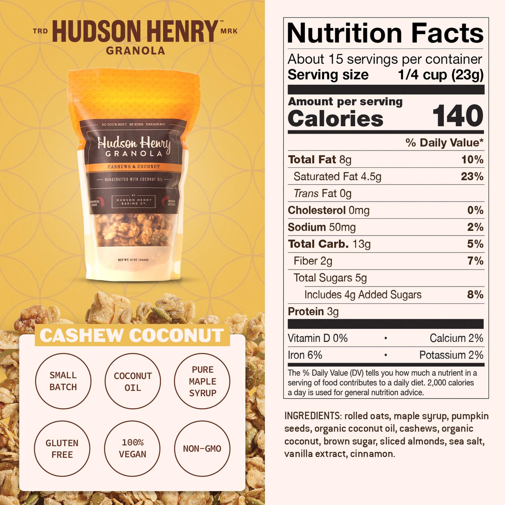 Hudson Henry Cashew Coconut Granola | Gluten Free Granola with Nuts and Seeds | Vegan, Non-GMO & Small Batch Baked with Pure Maple Syrup & Organic