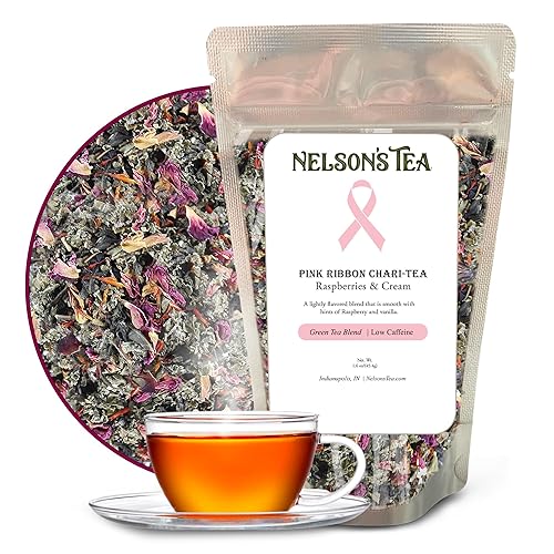 Nelson's Tea Raspberry & Cream - Cut & Sifted Loose Leaf Tea with Rooibos Green Tea, Dried Red Raspberry Leaf, Marigold, Hibiscus, Rose Petals