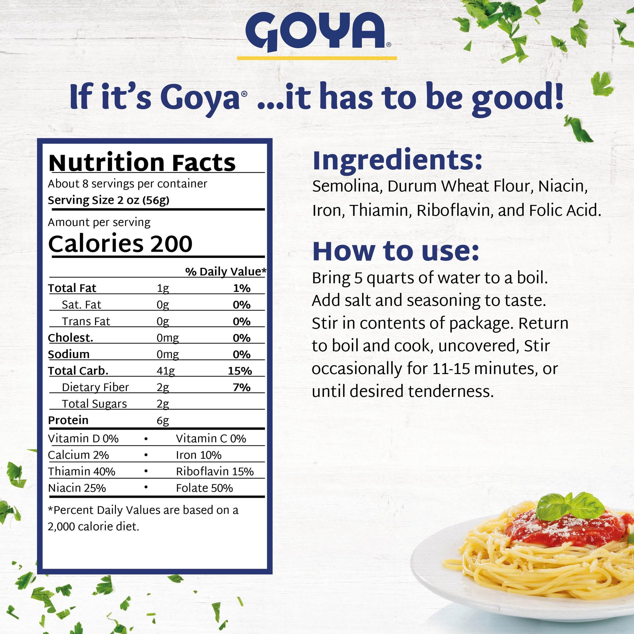 Goya Spaghetti Pasta, Pack of 2 (16 oz Bags) Enriched Durum Wheat Noodles for Classic Italian Dishes, Latin-Inspired Soups, and Everyday Family Meals