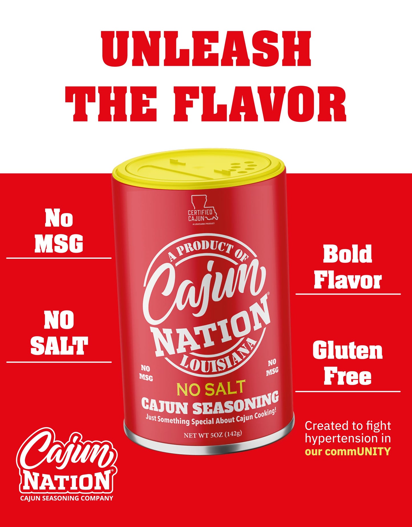 Cajun Nation NO SALT Cajun Seasoning 5 oz - Gluten Free, No MSG- Louisiana Spicy Cajun Seasoning for Turkey, Jambalaya, Gumbo, Seafood & More, 2-Pack