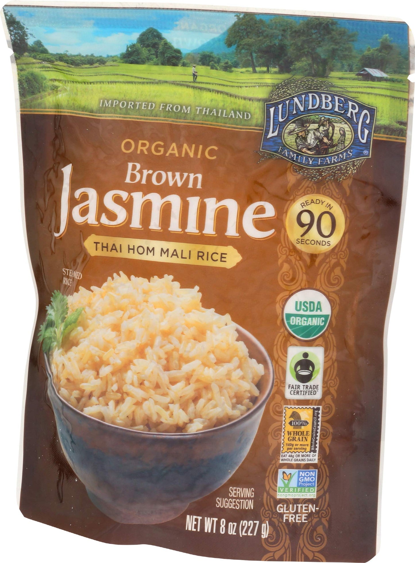 Family Farms Organic Brown Jasmine Rice, Thai Hom Mali, 8 Ounce (Pack of 3)
