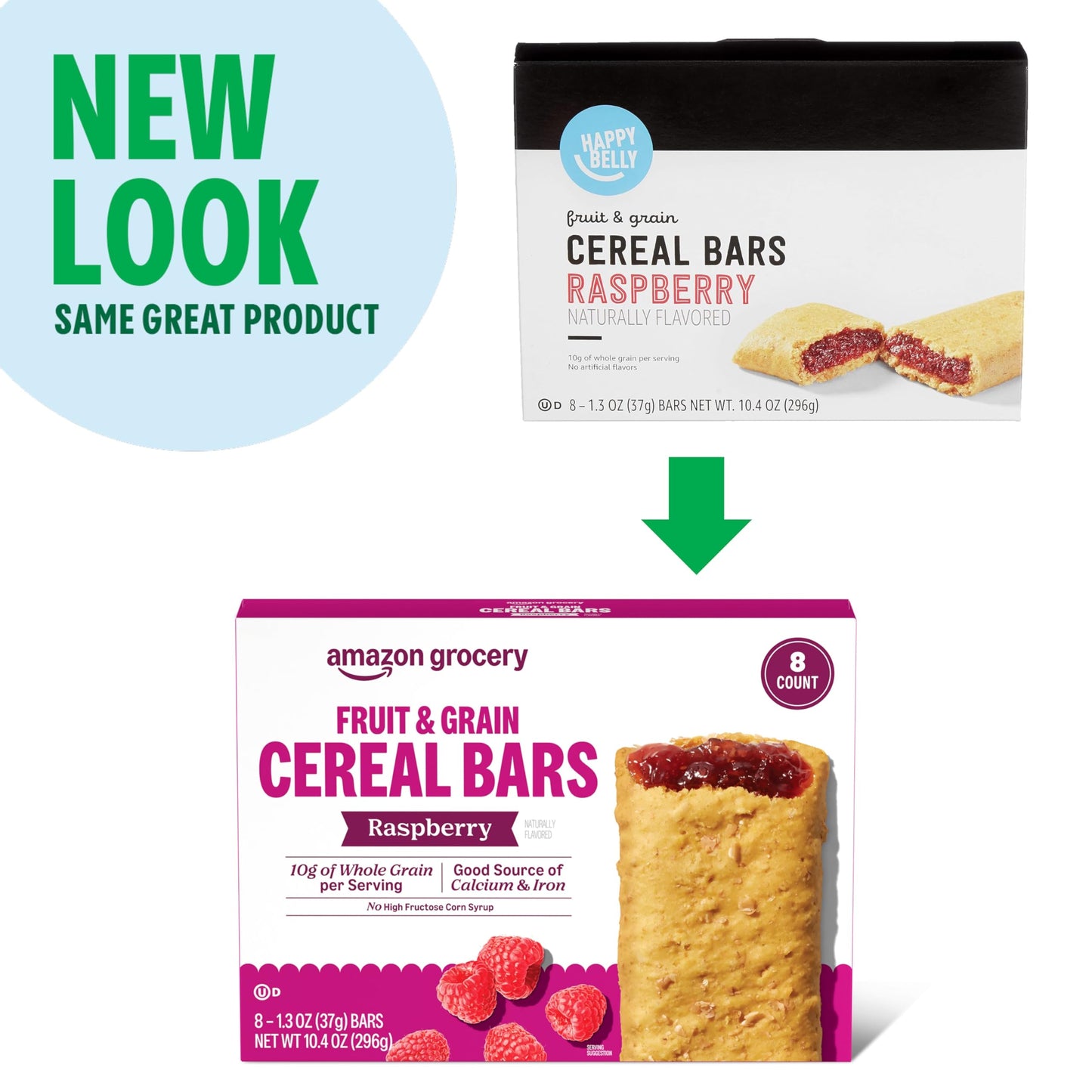 Amazon Grocery, Fruit & Grain Cereal Bars, Raspberry, 1.3 Oz, 8 Ct