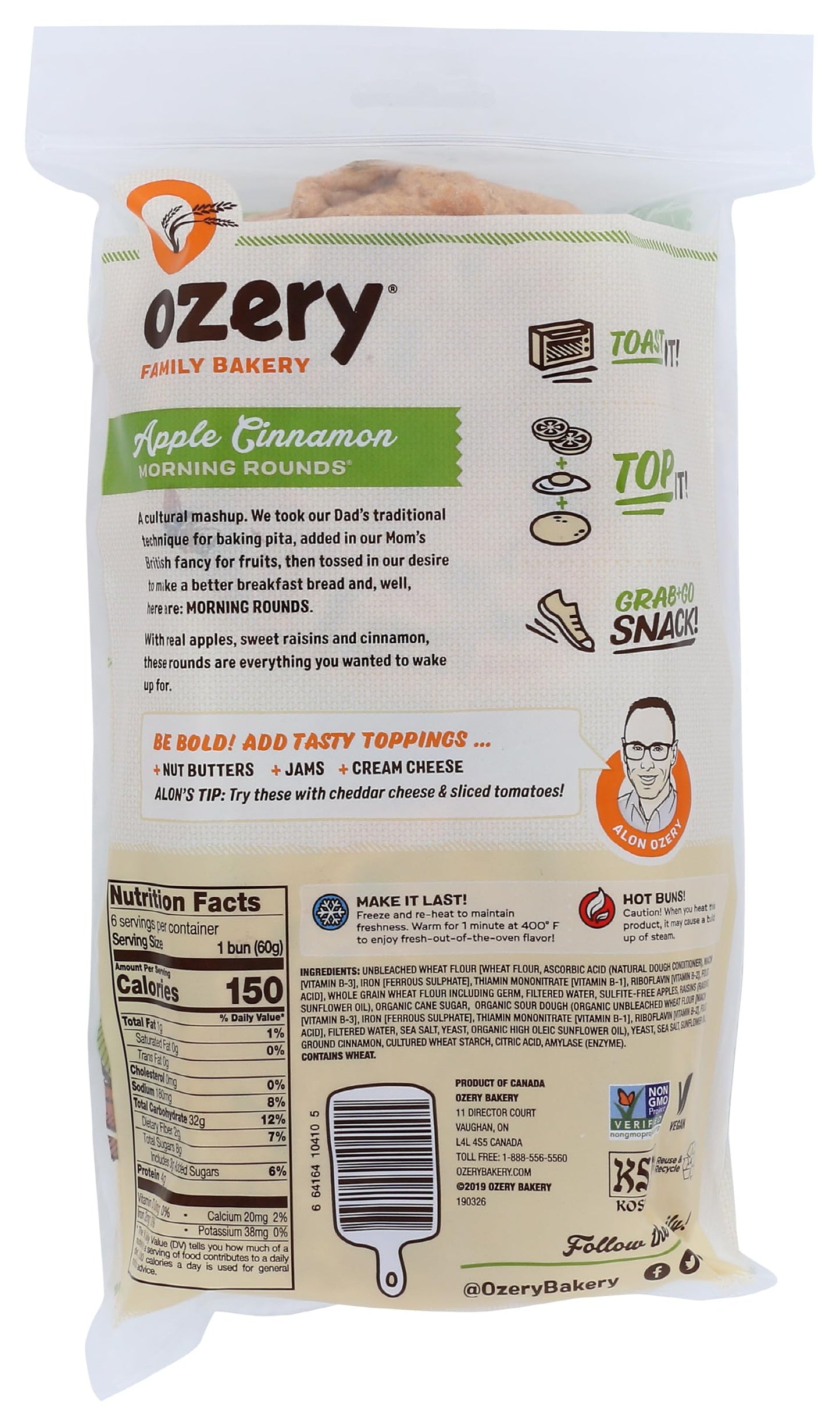 Ozery Bakery Morning Rounds Apple Cinnamon Pita, 12.7 OZ