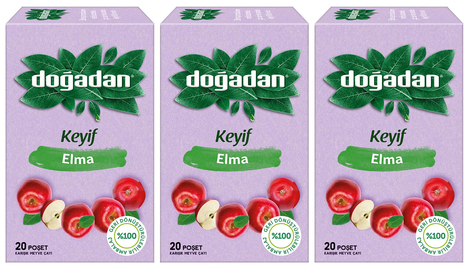 Dogadan, Premium Turkish Apple Tea (Elma Cayi) - 20 Tea Bags - Pack of 3