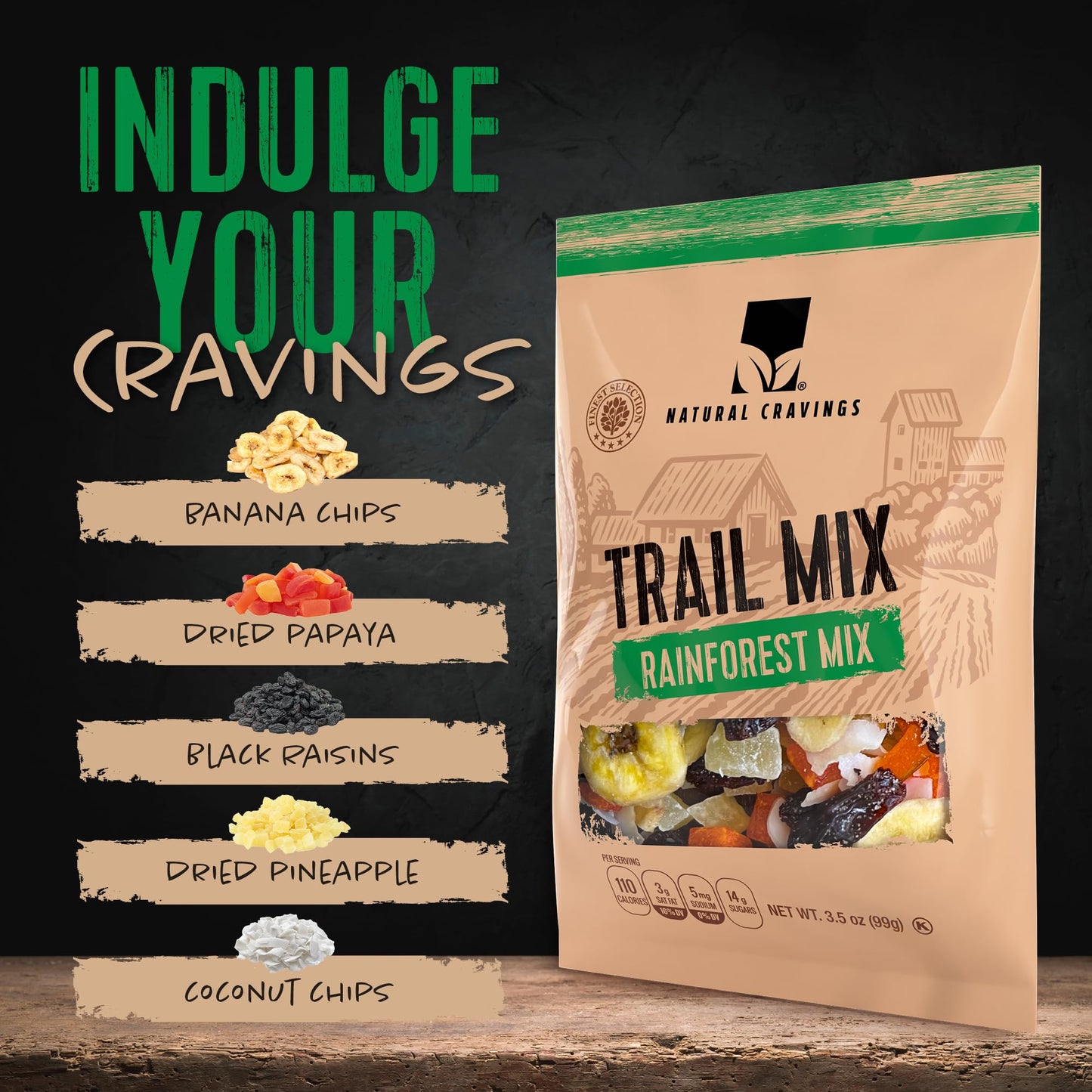 Natural Cravings Trail Mix Snack Packs - Individual 3.5 oz Bags - Rainforest Dried Fruit Mix & Assorted Nuts Mix with Dry Pineapple, Banana Chips