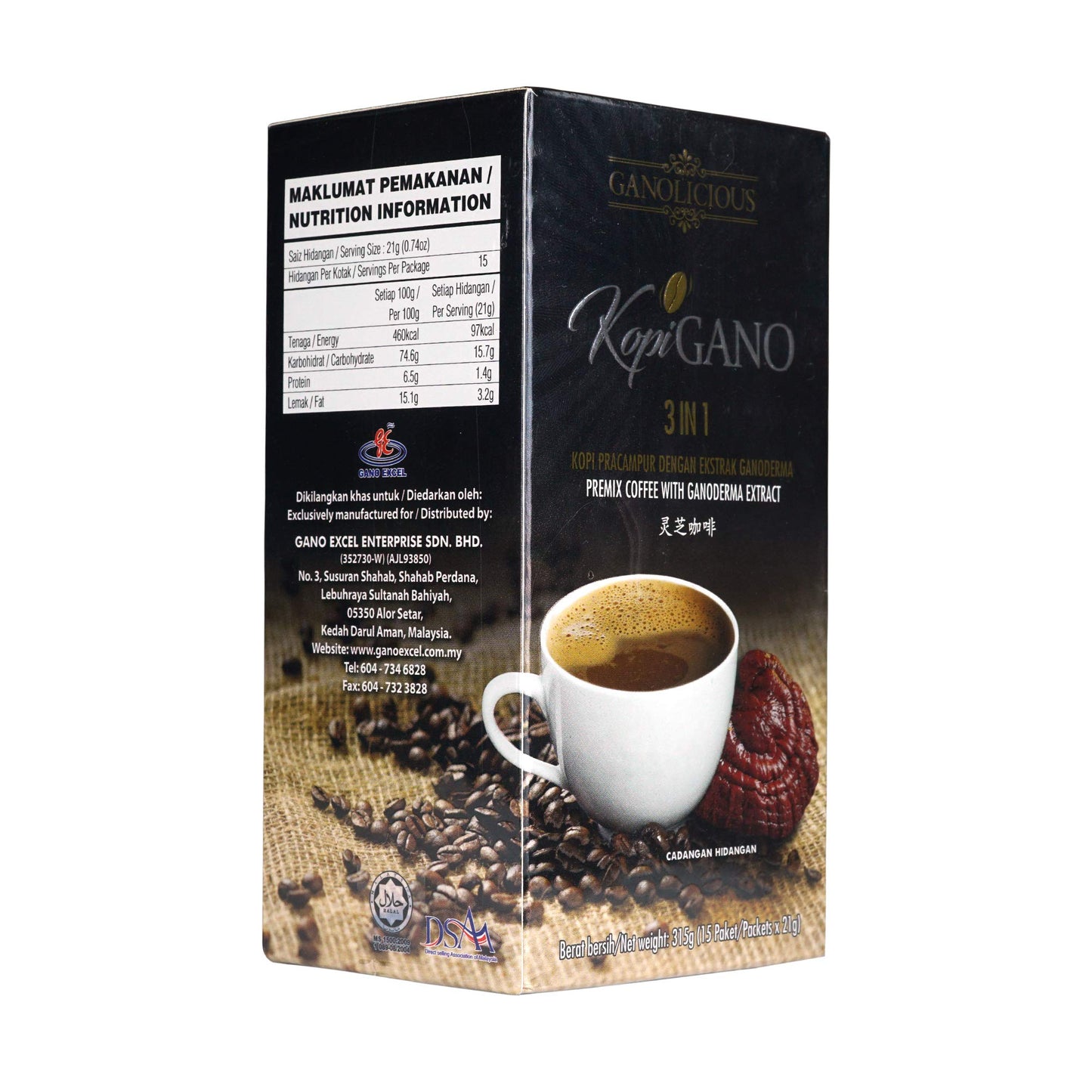 Gano Kopi 3 in 1 Coffee 10 Boxes 150 Sachets