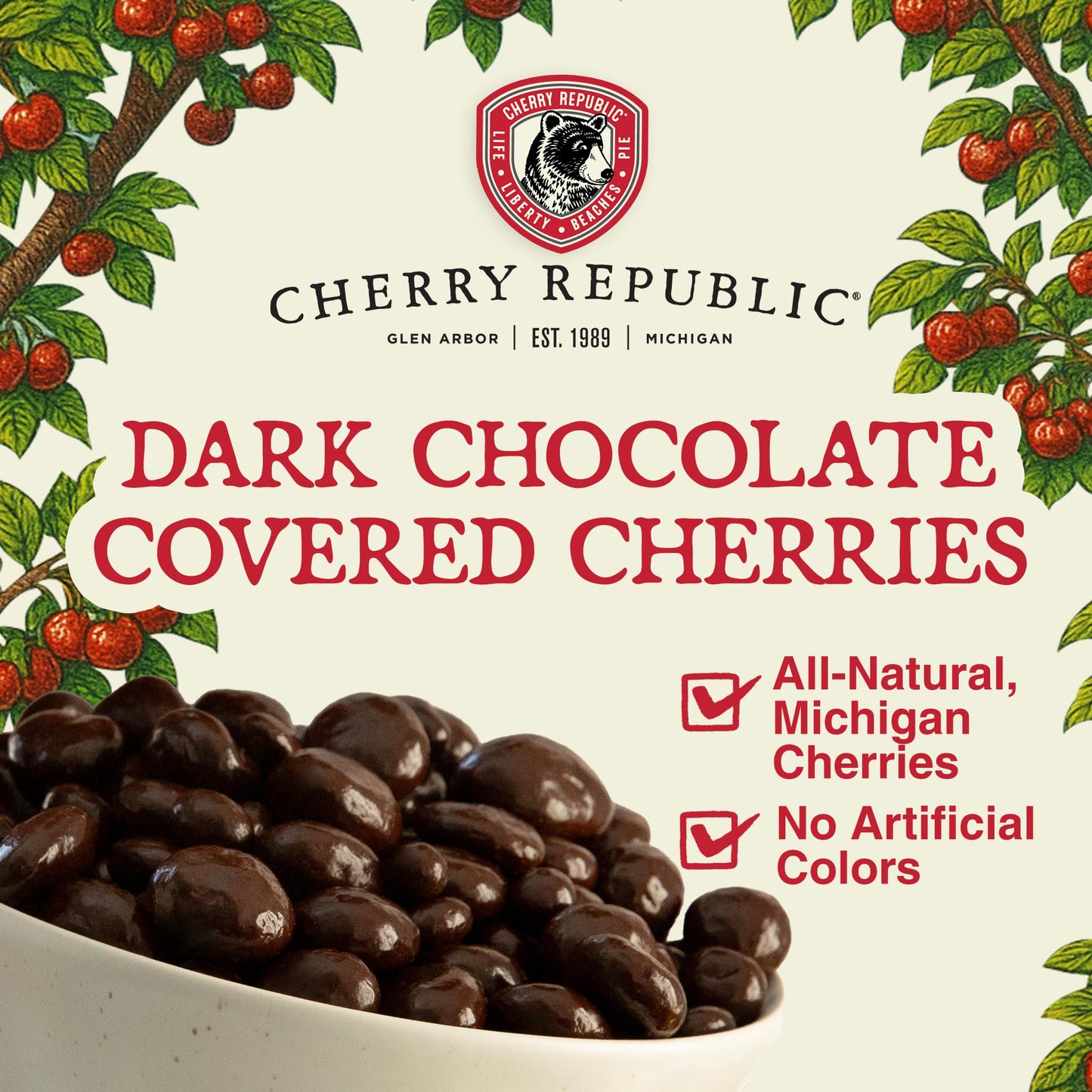Cherry Republic Dark Chocolate Covered Cherries, 7 oz - Premium Michigan Montmorency Dried Cherries Coated in Rich 60% Dark Chocolate, Balanced Tart